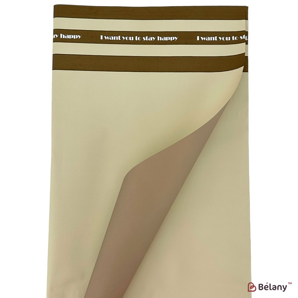 Bicolor cellophane with stripes "Stay happy" beige