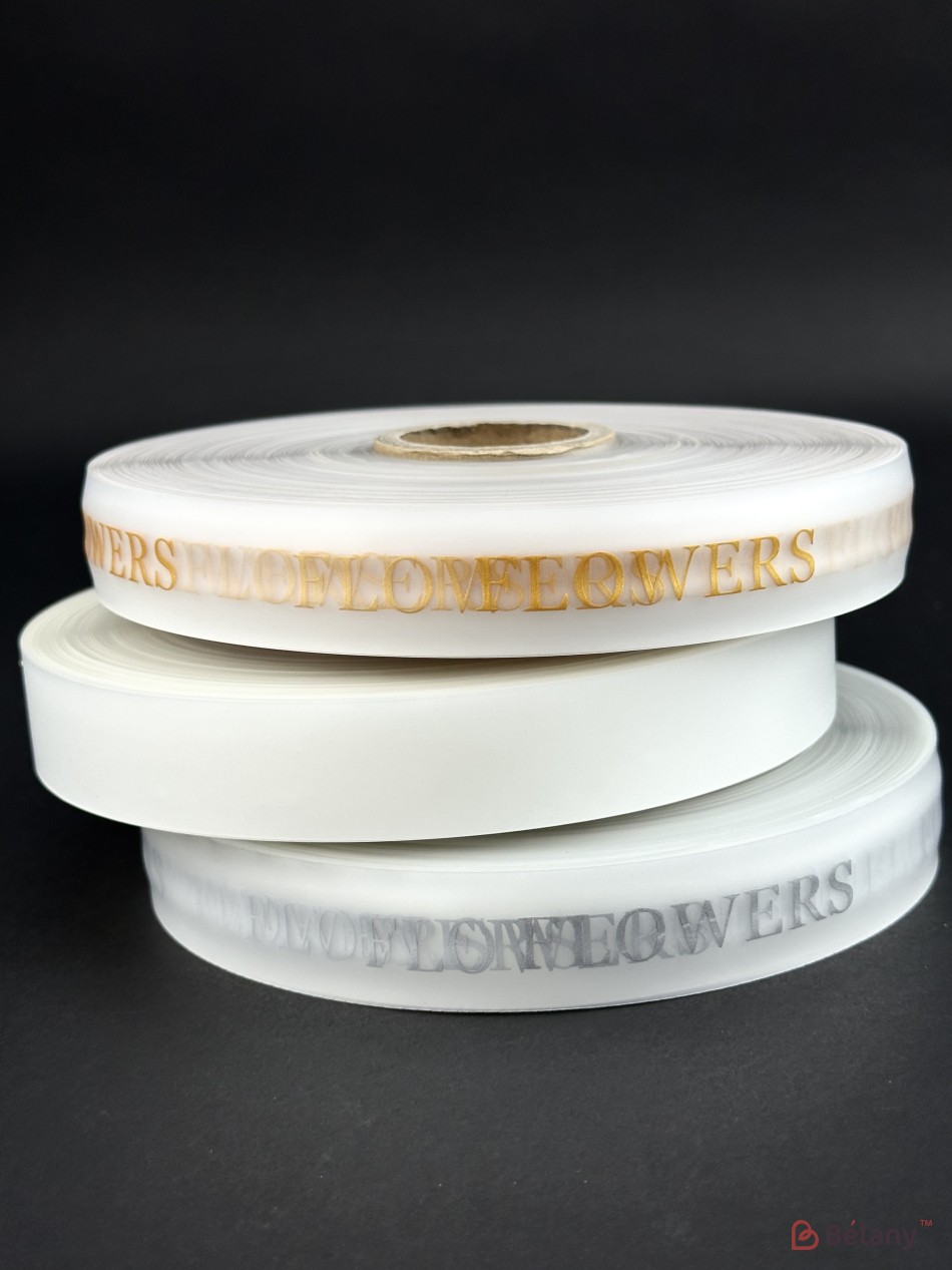 silicone band whit golden inscription Flowers 2,5 cm pe 137,16 m | 2