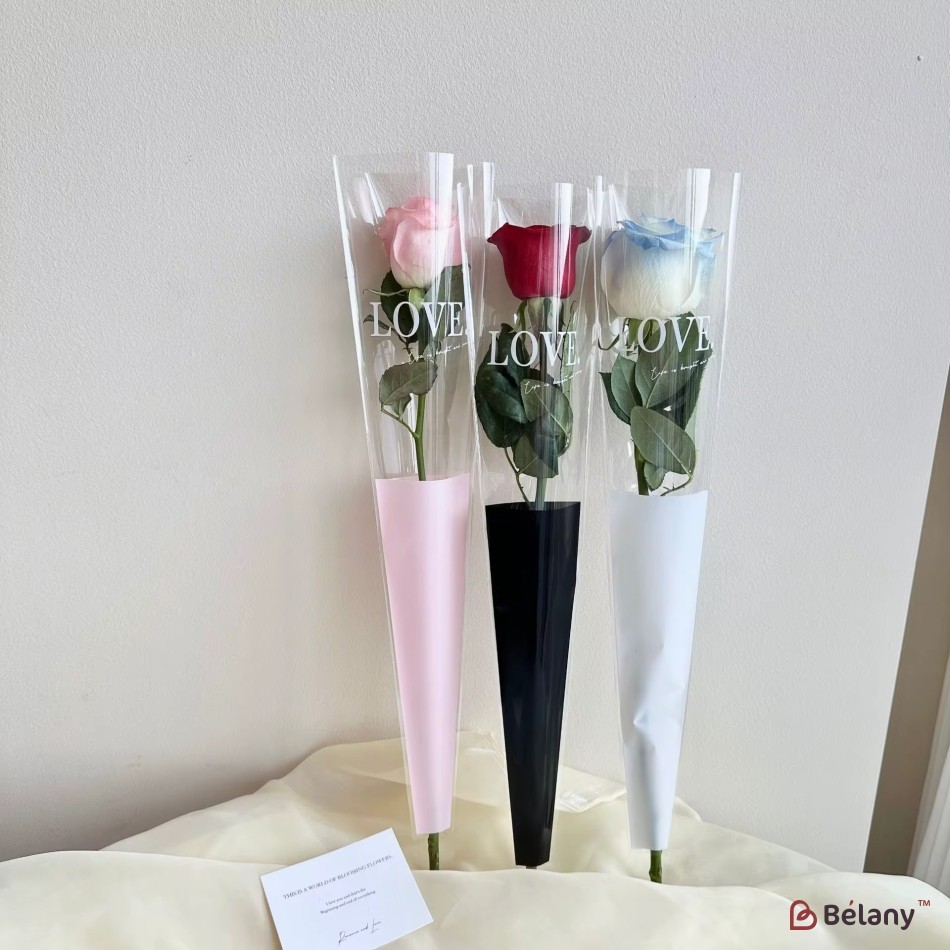 Cellophane bag  for a single flower “Heart Inside”  #111white | 2