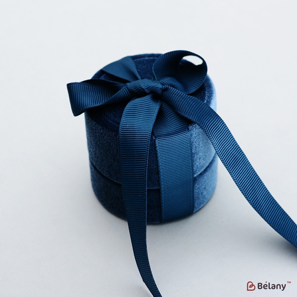 Cutii de bijuterii din catifea cu fundita, albastru, 4 bucati, 8.5x7