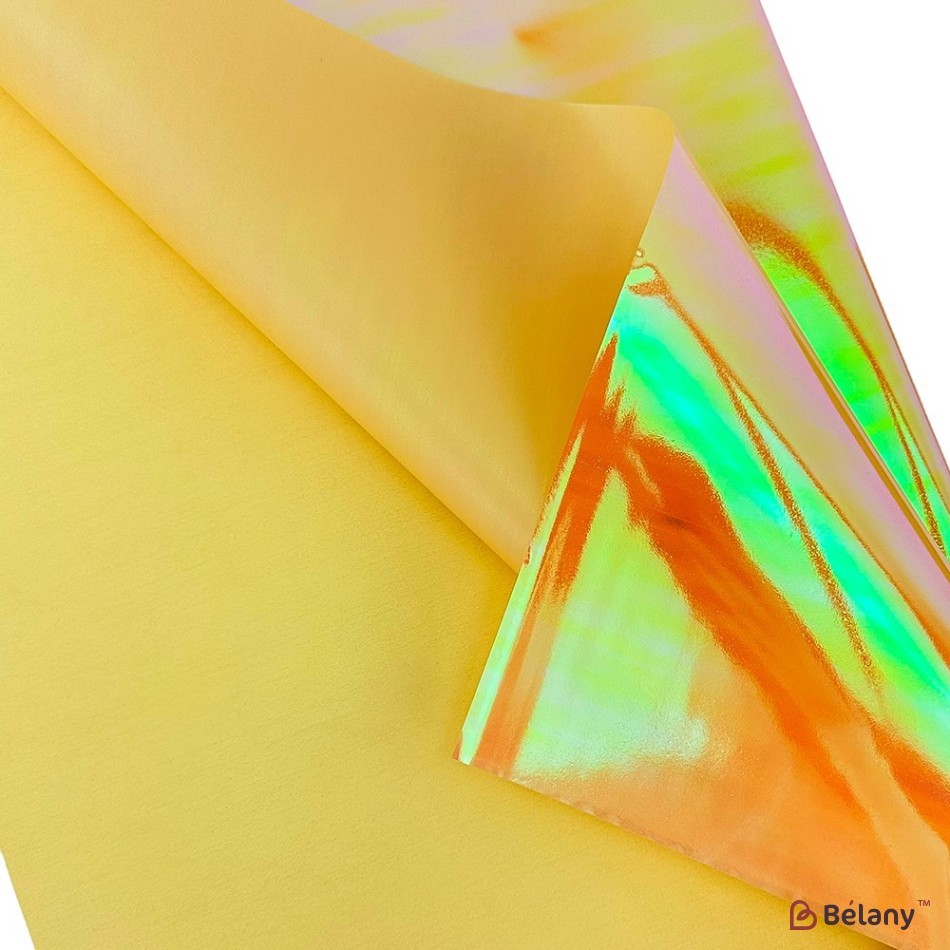 Double-sided yellow cellophane with hologram effect | 2
