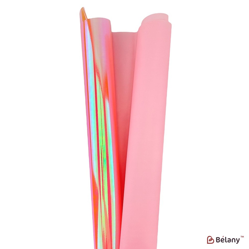 Double-sided hot pink cellophane with hologram effect