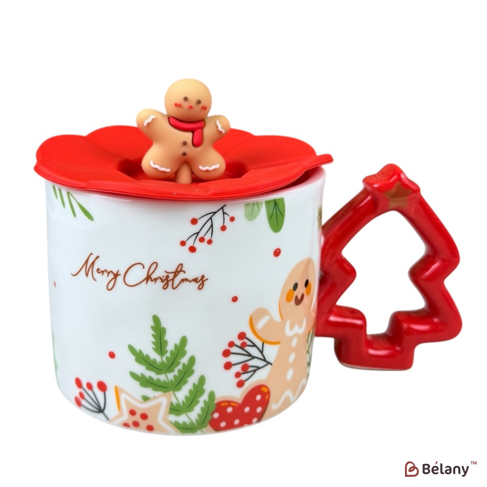 Cană de Anul Nou „Spruce” albă, cu biscuiți
