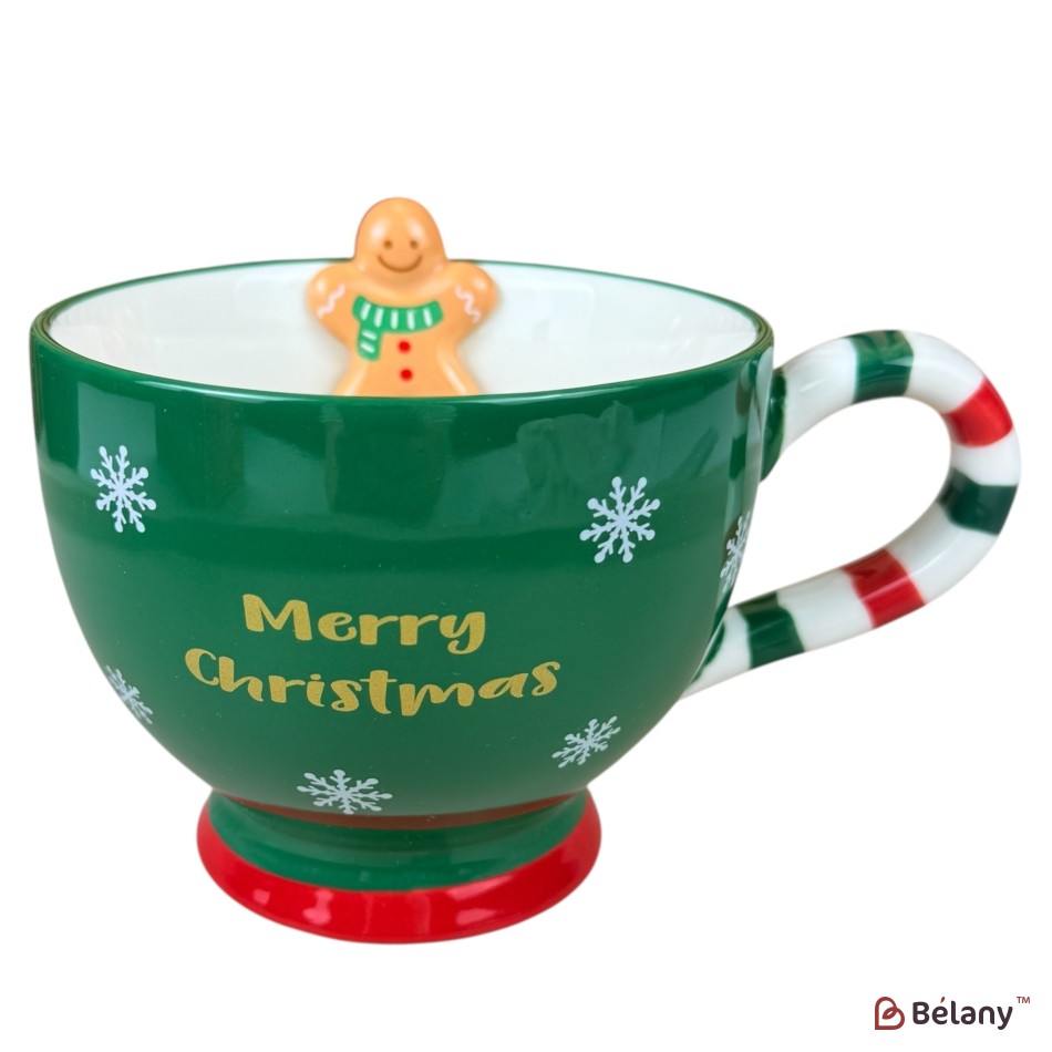 Cană de Crăciun „Sweet Xmas” verde cu Omuleț de Turtă Dulce, 500 ml