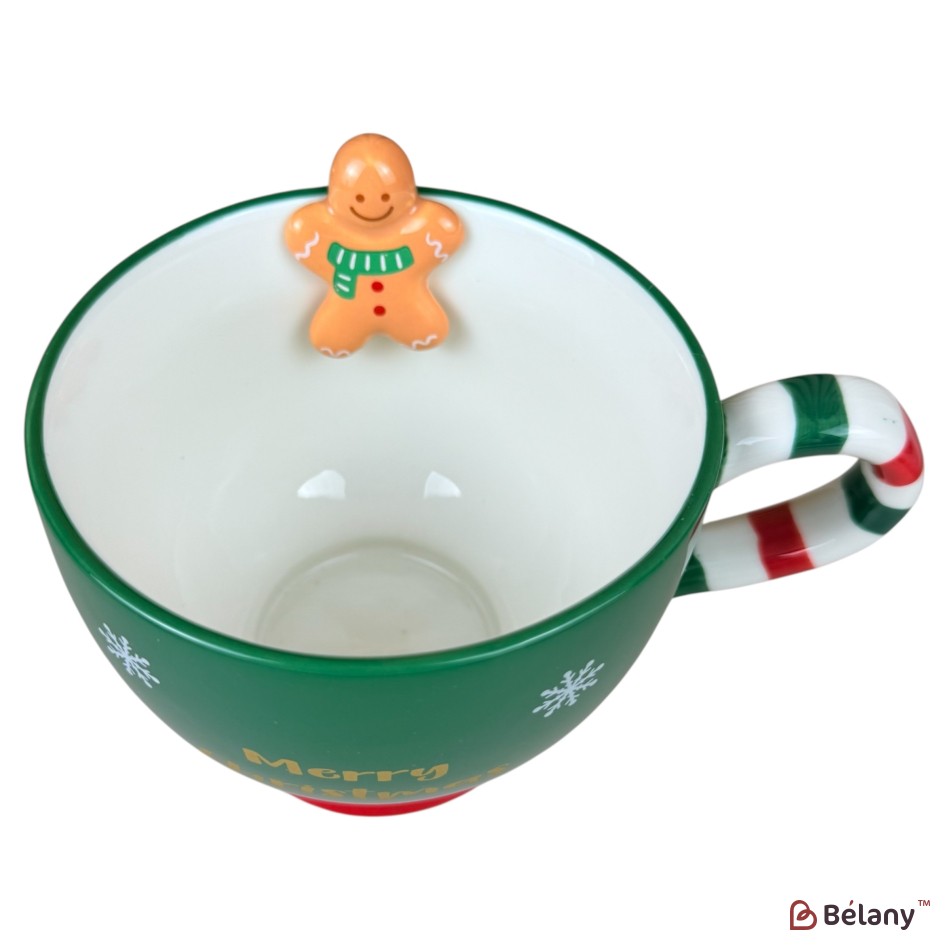 Cană de Crăciun „Sweet Xmas” verde cu Omuleț de Turtă Dulce, 500 ml | 2