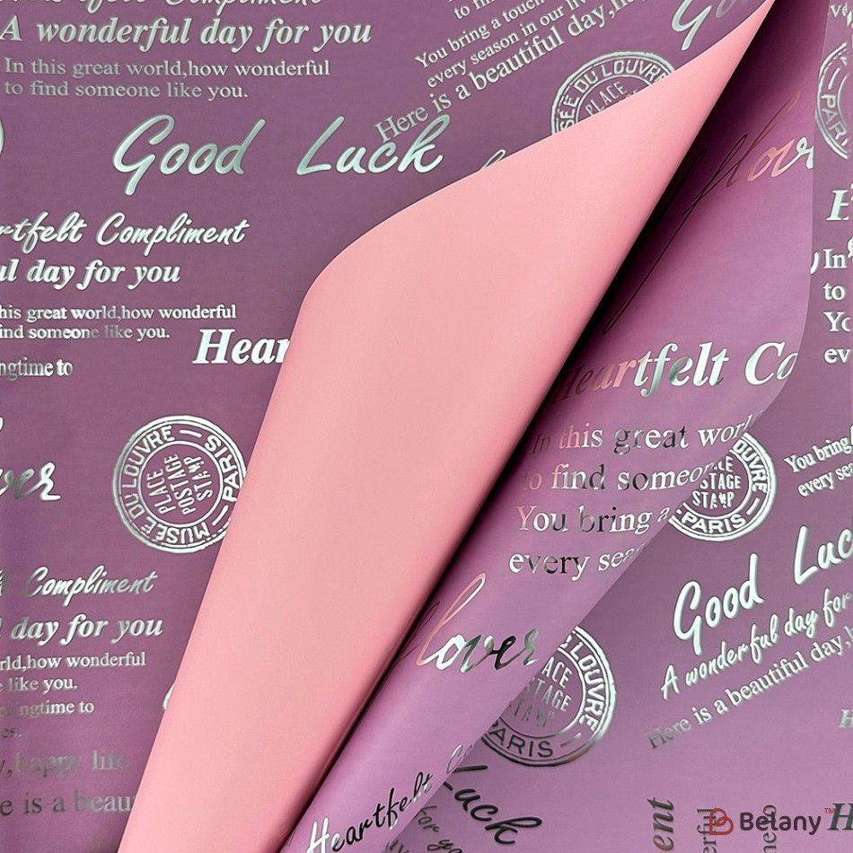 Double-sided cellophane lilac-pink with silver lettering