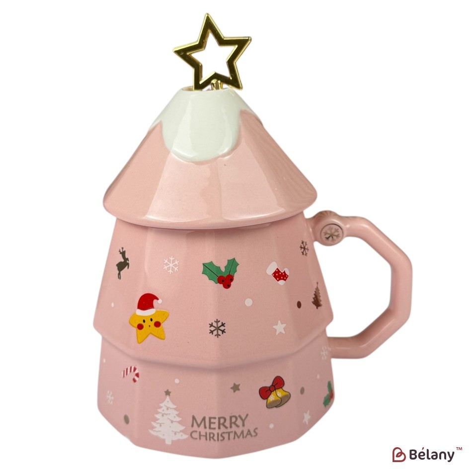 Cana de Crăciun “Magic Star” roz, 380 ml, cu cutie cadou | 2