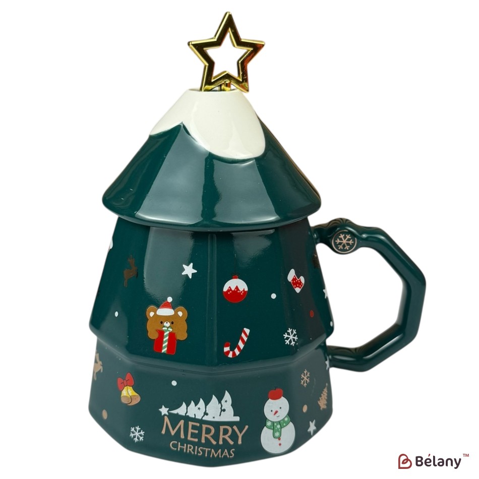 Cana de Crăciun “Magic Star” verde, 380 ml, cu cutie cadou | 2