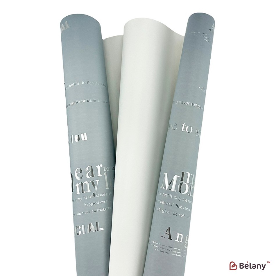 Celofan cu două fețe alb-gri cu inscripții