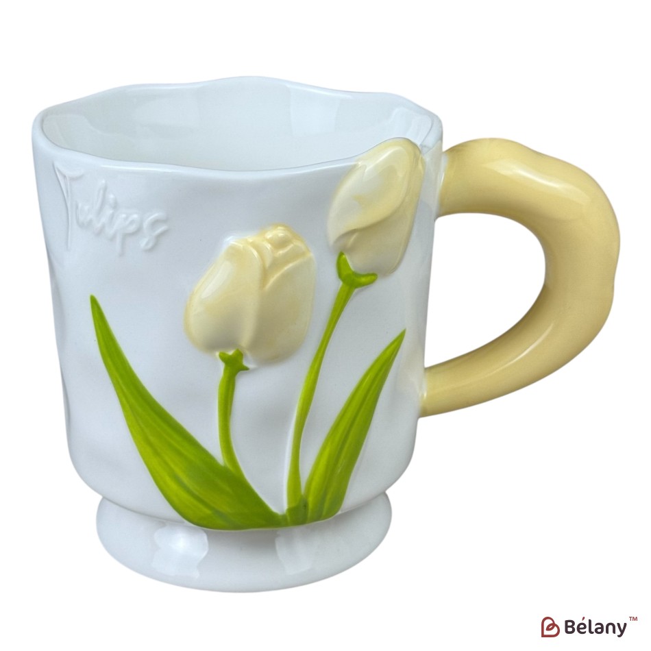 Cană din ceramică „Tulips” galbenă, 400 ml