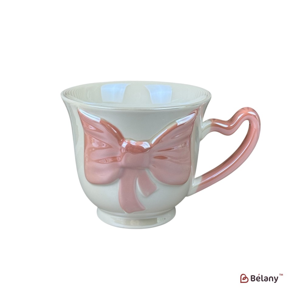 Set 3 căni din ceramică „Fundă 3D”, 480 ml, mix 3 culori | 2