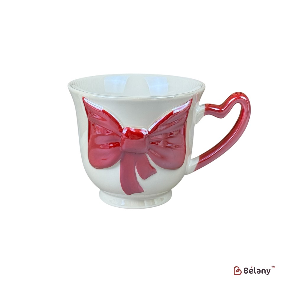Set 3 căni din ceramică „Fundă 3D”, 480 ml, mix 3 culori | 4