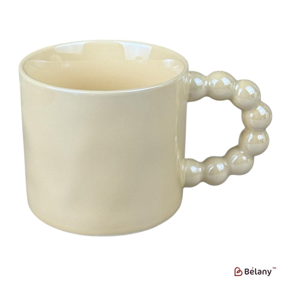 Cană din ceramică „Pearl Handle” crema, 330 ml