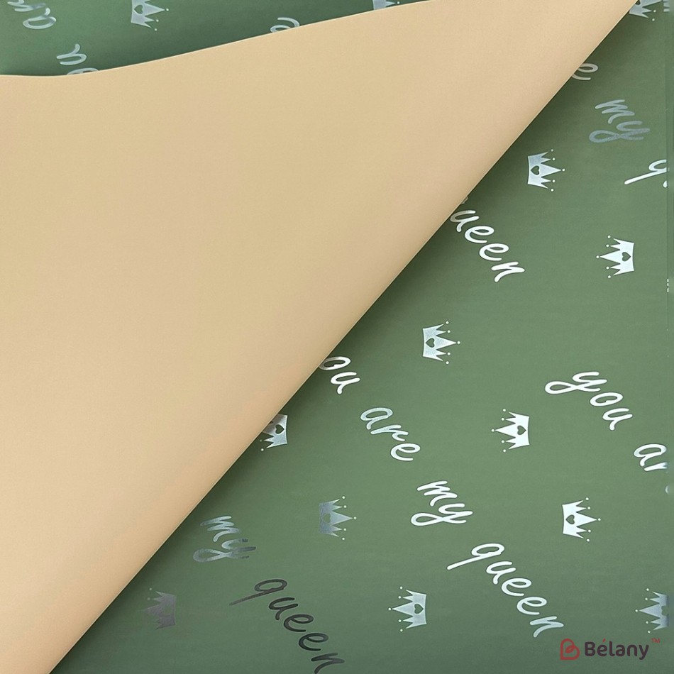 Double-sided beige-green cellophane with inscription "My queen" | 2