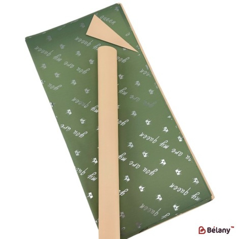 Double-sided beige-green cellophane with inscription "My queen" | 3