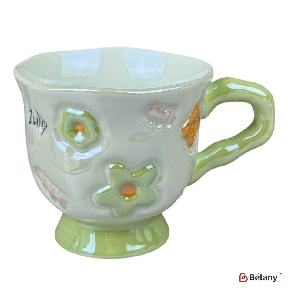 Set 4 căni din ceramică „Flori 3D” pastel, 380 ml | 2
