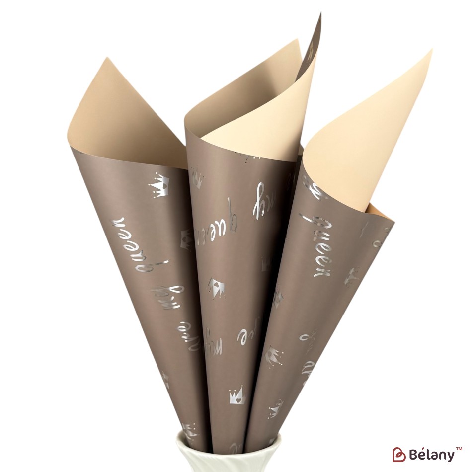 Double-sided beige-brown cellophane with inscription "My queen"