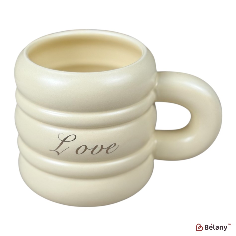 Set căni din ceramică „Text 3D” pastel cu inscripții, 430 ml | 3