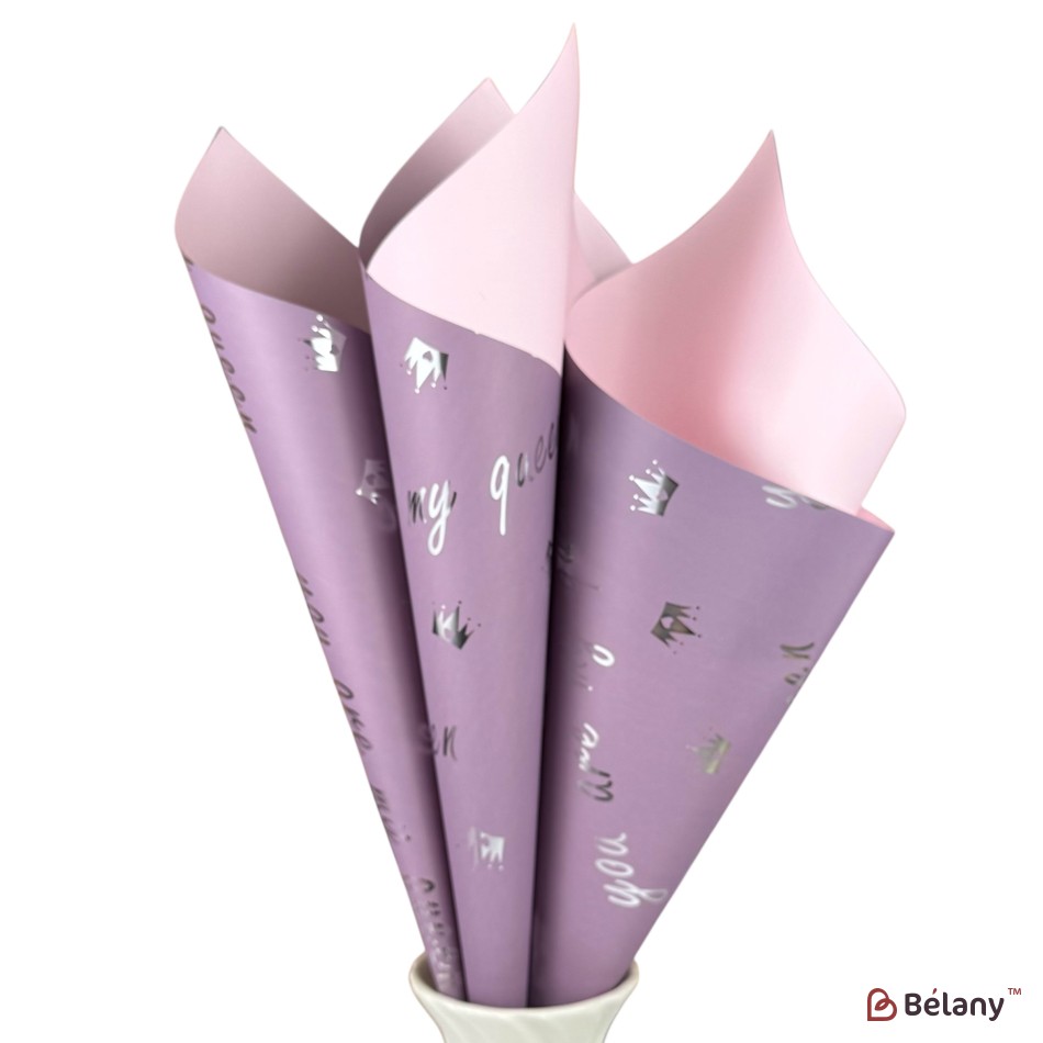 Double-sided lilac cellophane with inscription "My queen"