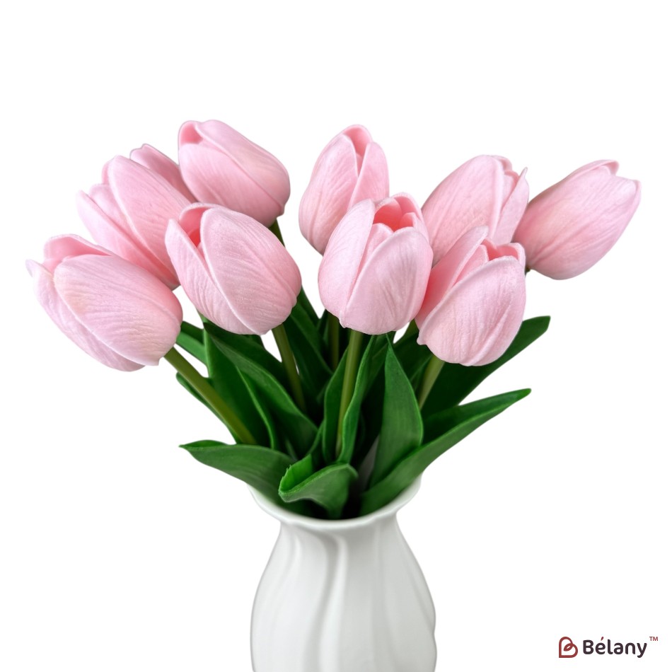Buchet de lalele artificiale din silicon „Roz”, 10 fire, 33 cm