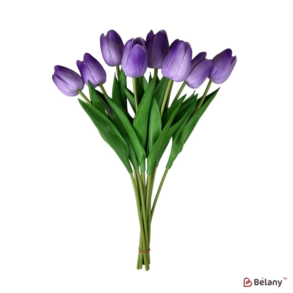 Buchet de lalele artificiale din silicon „Mov”, 10 fire, 33 cm | 2