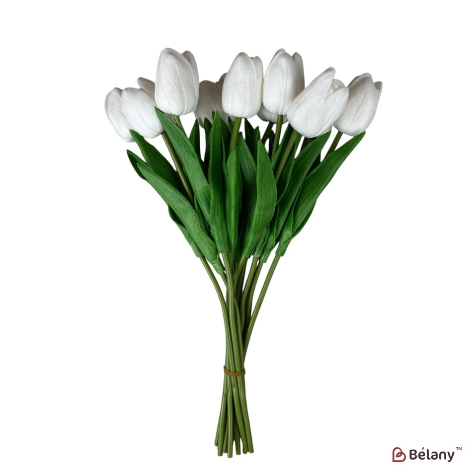 Buchet de lalele artificiale din silicon „Alb”, 10 fire, 33 cm | 2