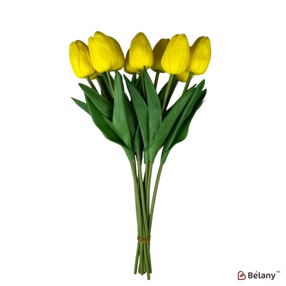 Buchet de lalele artificiale din silicon „Galben”, 10 fire, 33 cm | 2