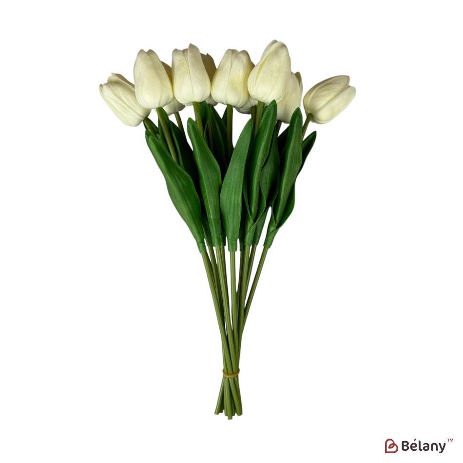 Buchet de lalele artificiale din silicon „Crema”, 10 fire, 33 cm | 2