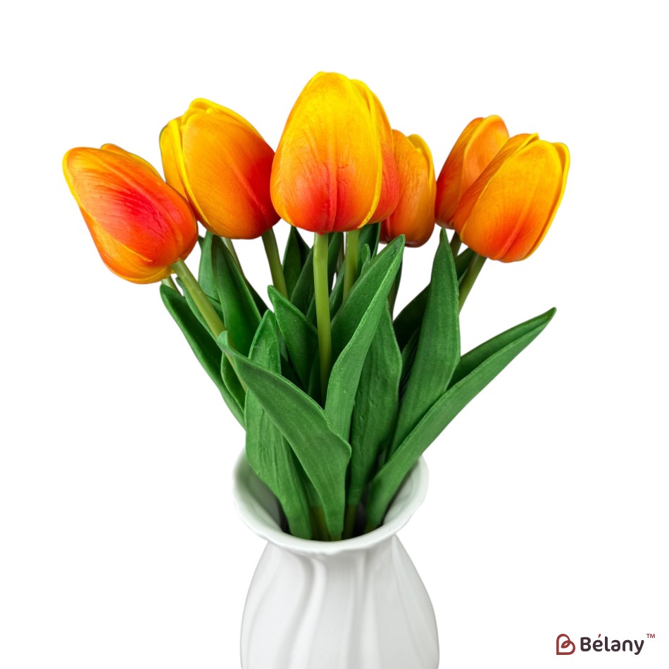 Buchet de lalele artificiale din silicon „Portocaliu”, 10 fire, 33 cm