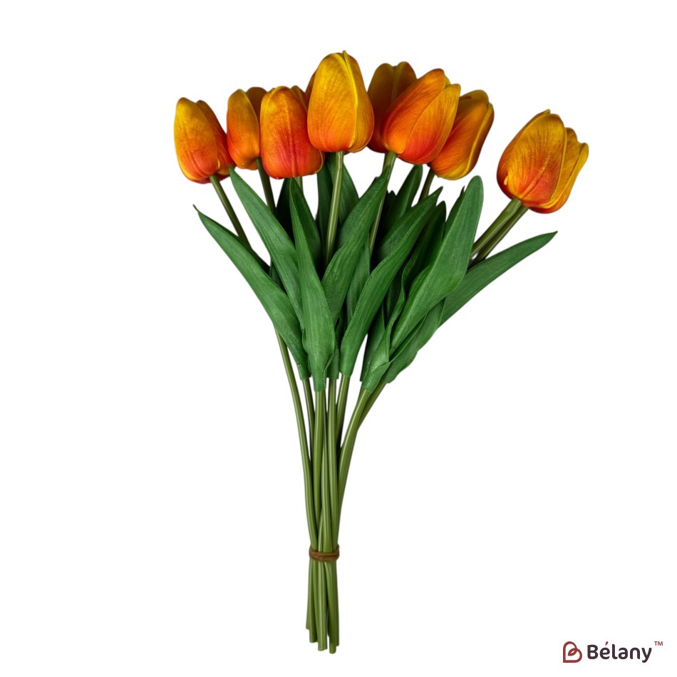 Buchet de lalele artificiale din silicon „Portocaliu”, 10 fire, 33 cm | 2