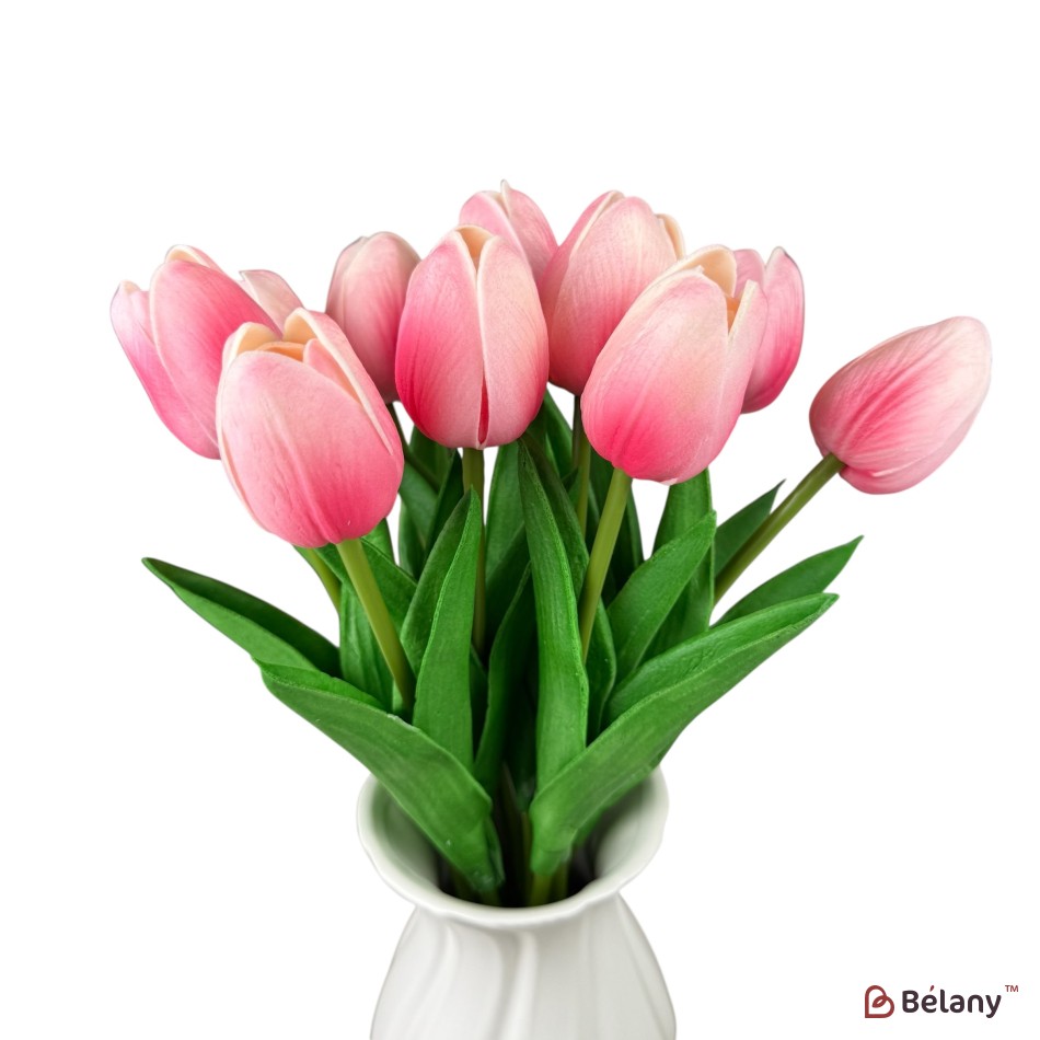 Buchet de lalele artificiale din silicon „Roz deschis”, 10 fire, 33 cm
