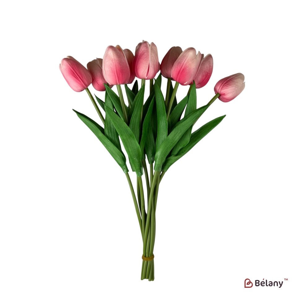 Buchet de lalele artificiale din silicon „Roz deschis”, 10 fire, 33 cm | 2