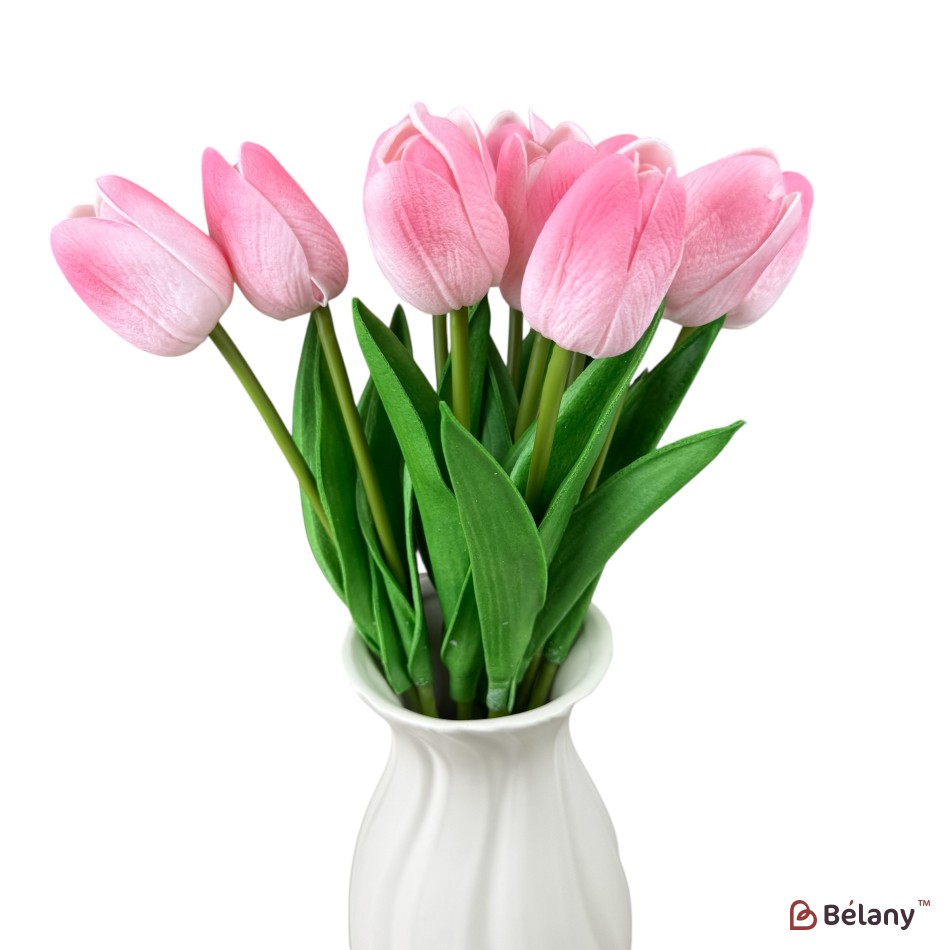 Buchet de lalele artificiale din silicon „Roz pal”, 10 fire, 33 cm