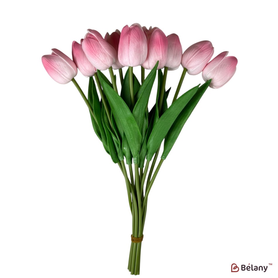 Buchet de lalele artificiale din silicon „Roz pal”, 10 fire, 33 cm | 2