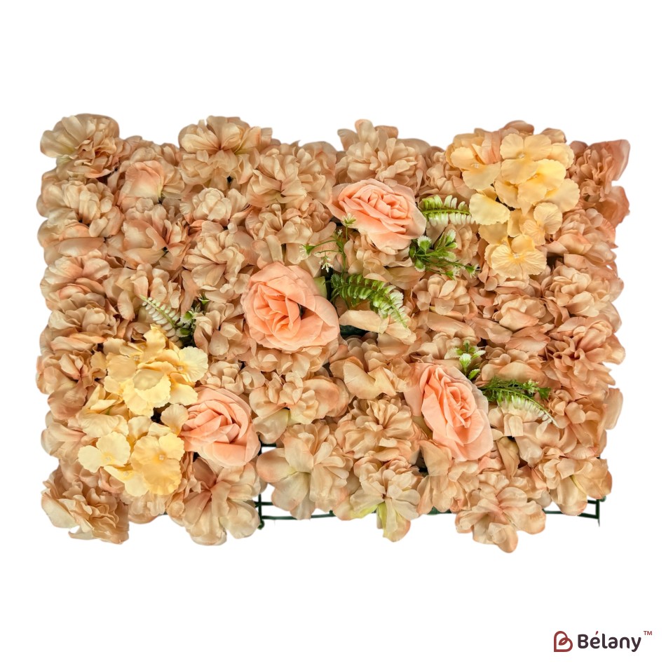 Panou decorativ cu flori „Blush Elegance”, 40 x 60 cm, cu dalii, hortensii și trandafiri