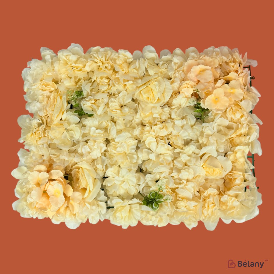 Panou decorativ cu flori „Ivory Charm”, 40 x 60 cm, cu hortensii, trandafiri și bujori | 2