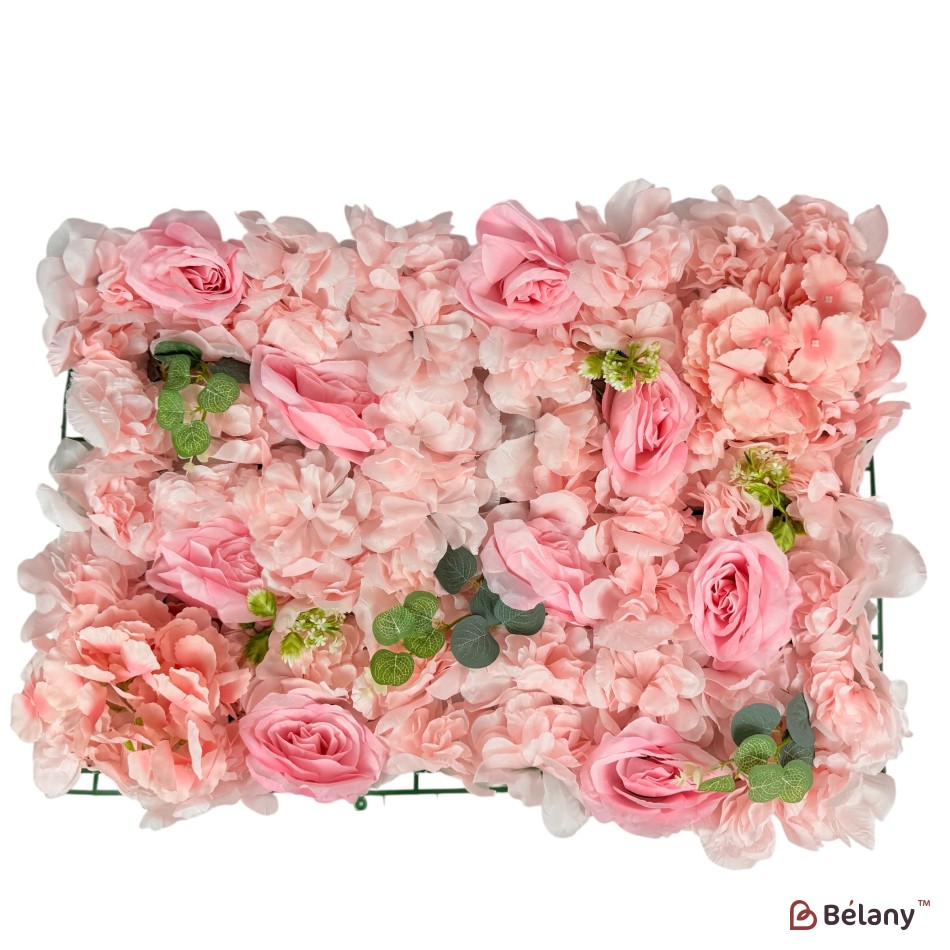 Panou decorativ cu flori „Rose Garden”, 40 x 60 cm, cu hortensii, trandafiri, capoc și frunze de eucalipt
