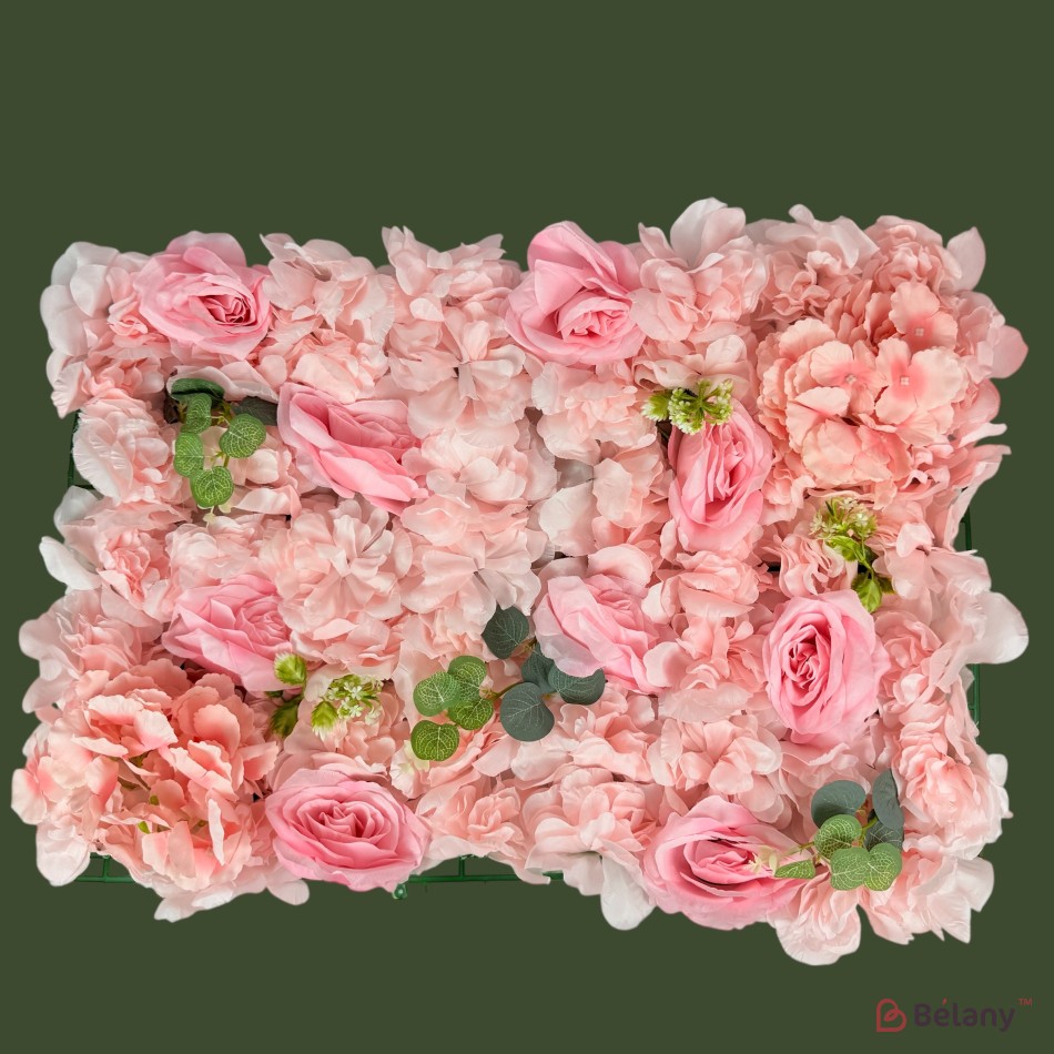 Panou decorativ cu flori „Rose Garden”, 40 x 60 cm, cu hortensii, trandafiri, capoc și frunze de eucalipt | 2