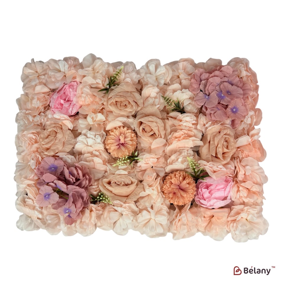 Panou decorativ cu flori „Anatto Elegance”, 40 x 60 cm, cu hortensii, trandafiri și flori anatto