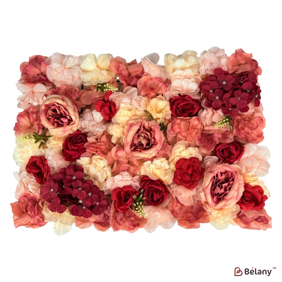 Panou decorativ cu flori „Peony & Hydrangea Red Mix”, 40 x 60 cm, cu bujori mari, trandafiri și hortensii roșii