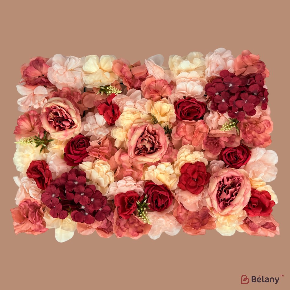 Panou decorativ cu flori „Peony & Hydrangea Red Mix”, 40 x 60 cm, cu bujori mari, trandafiri și hortensii roșii | 2