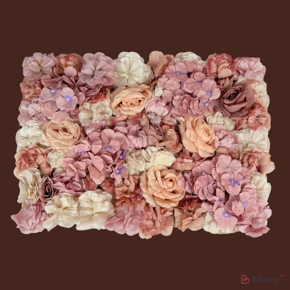 Panou decorativ cu flori 40×60 cm – trandafiri, hortensii și bujori în nuanțe de roz prăfuit și crem | 2