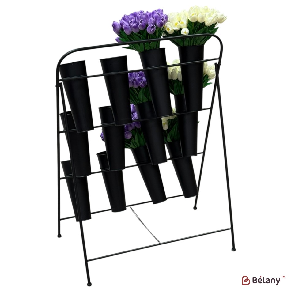 Vitrină florală metalică cu găleți 110×100×50 cm, diametru găleată 22 cm | 2