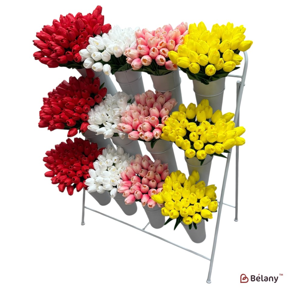 Vitrină florală metalică cu găleți 110×100×50 cm, alb, diametru găleată 22 cm | 2