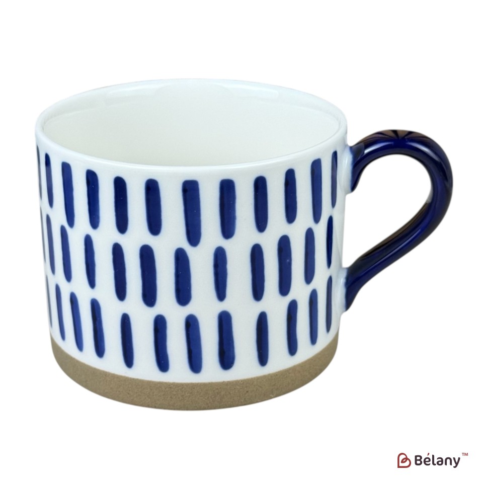 Cană din ceramică „Blue Nordic” cu dungi verticale albastre, 380 ml