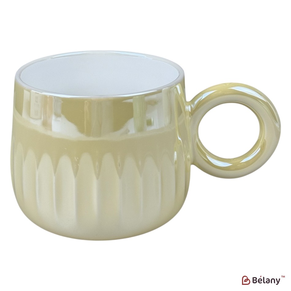 Cană din ceramică „Ring Pastel” galbenă cu mâner rotund, 400 ml