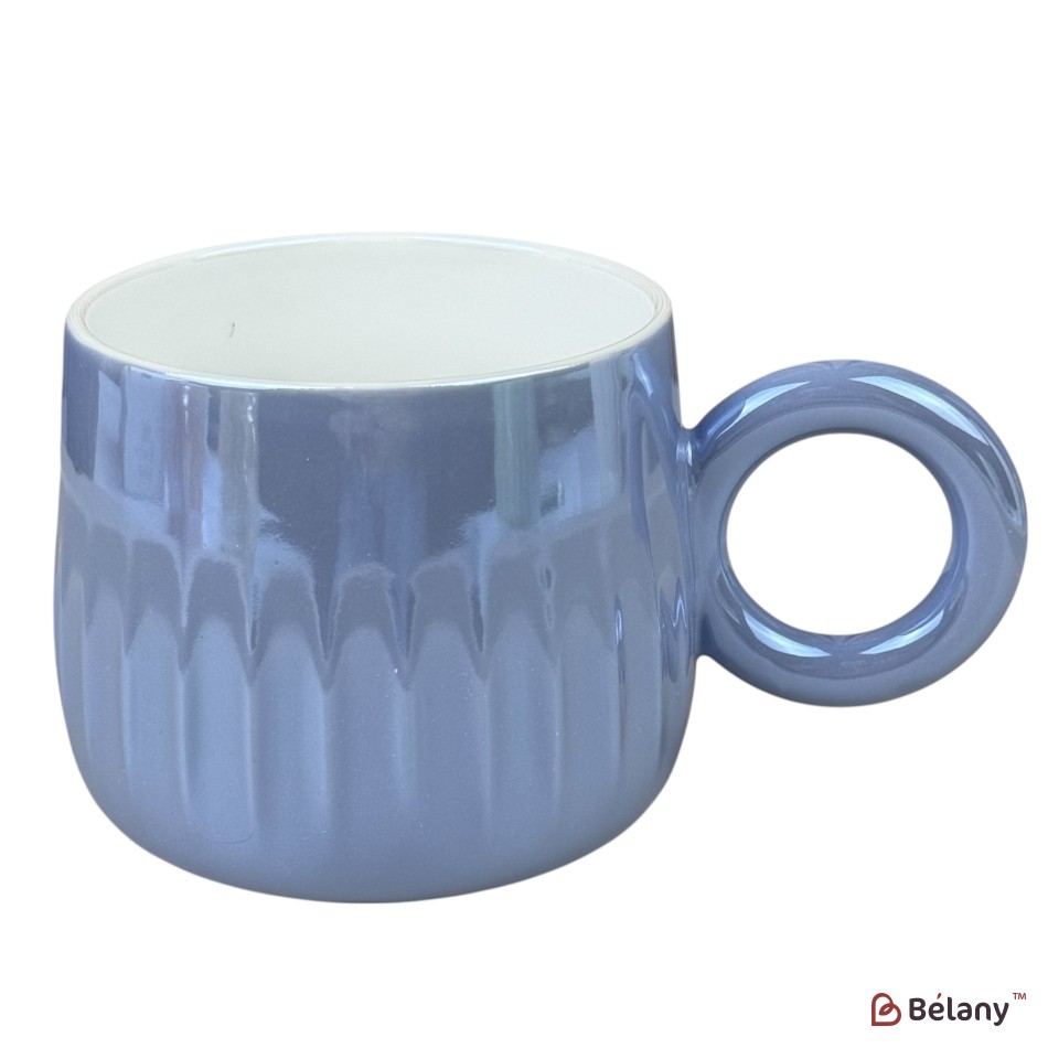 Cană din ceramică „Ring Pastel” albastră cu mâner rotund, 400 ml