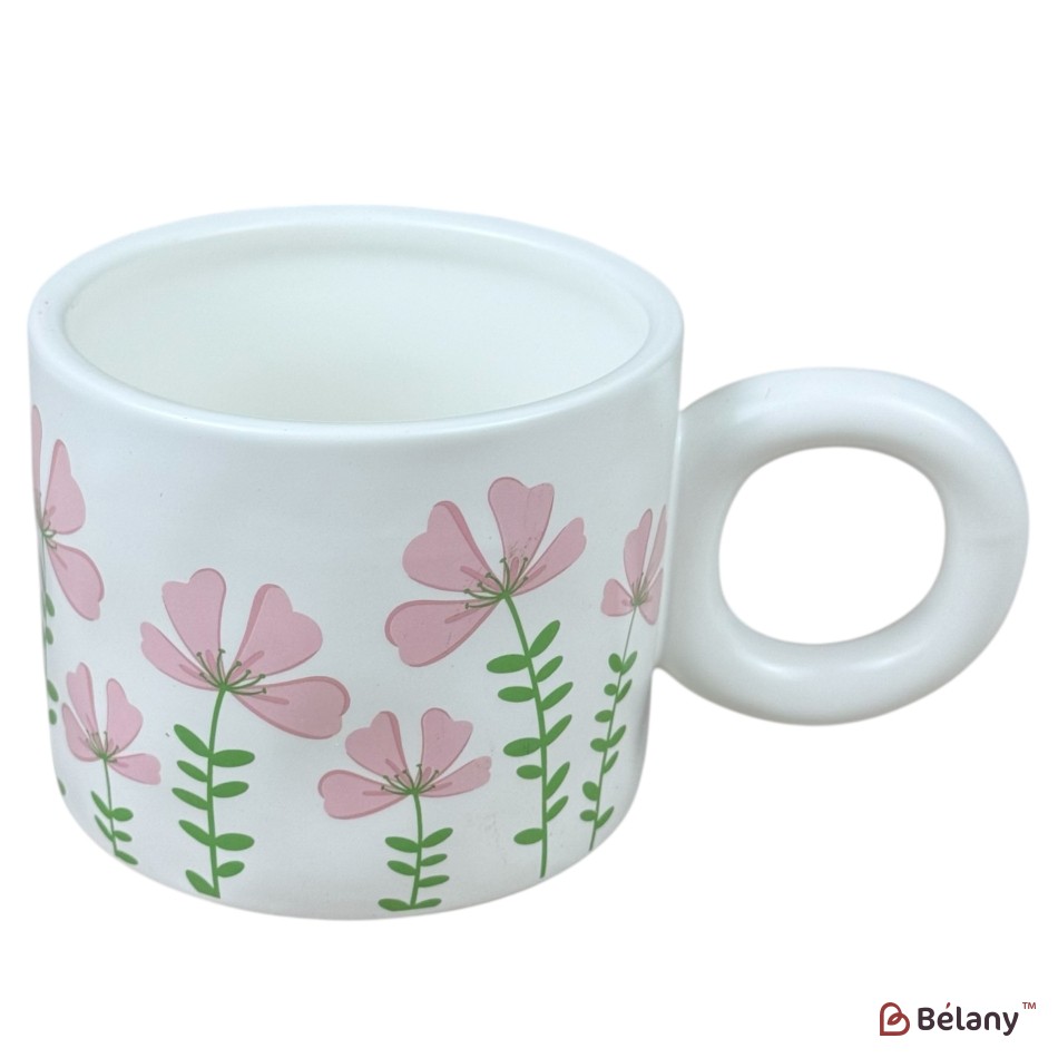 Set 4 căni din ceramică „Bloom Art” cu imprimeu floral colorat și mâner rotund, 420 ml | 5