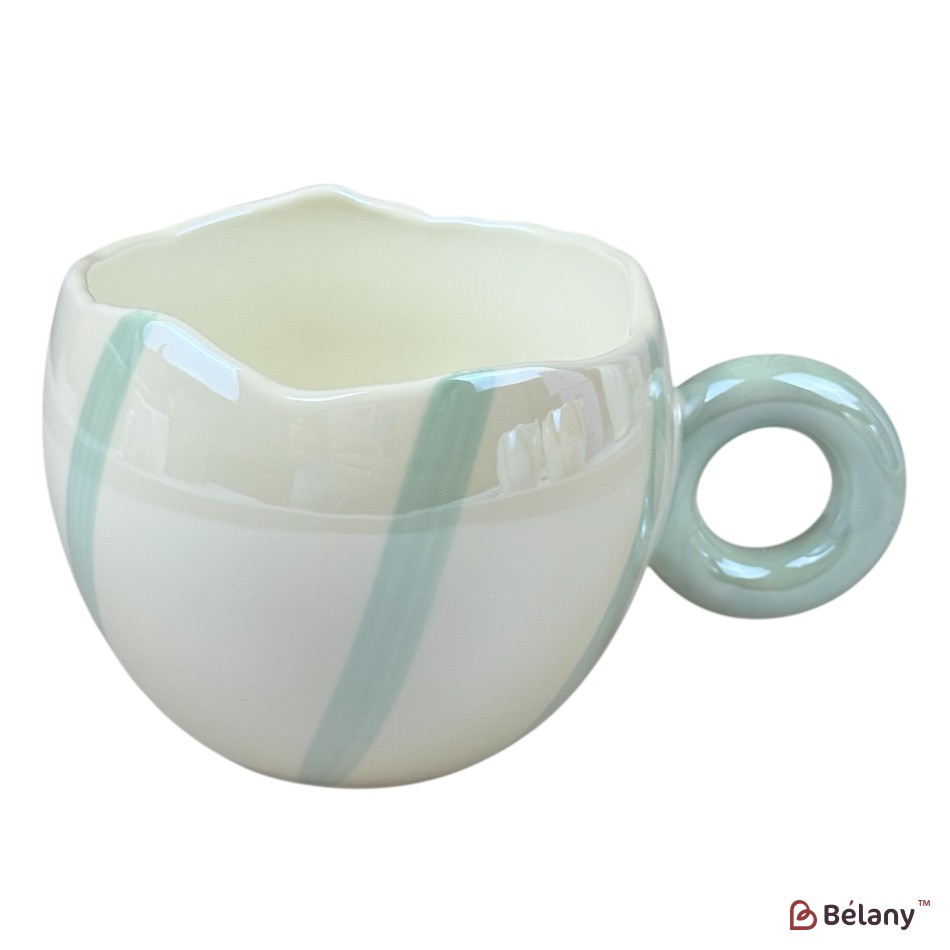 Set 4 căni din ceramică „Pastel Stripe” cu dungă colorată și mâner rotund, 360 ml | 3