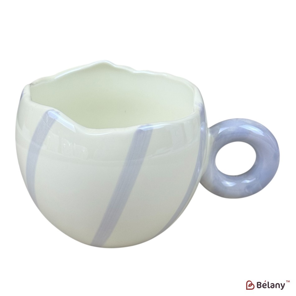 Set 4 căni din ceramică „Pastel Stripe” cu dungă colorată și mâner rotund, 360 ml | 4